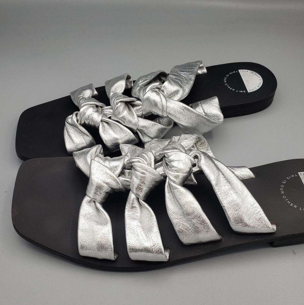 This is Our Other Line Metallic Silver Slip on Sandals - Picture 4 of 9